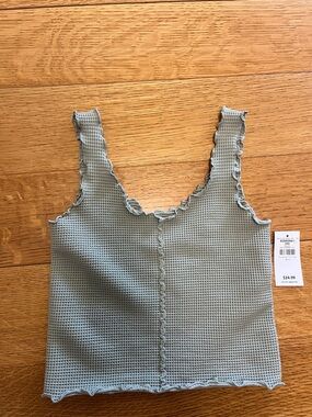 Waffle Knit Ruffled Tank Top in Sage Green buckle bke xs/s